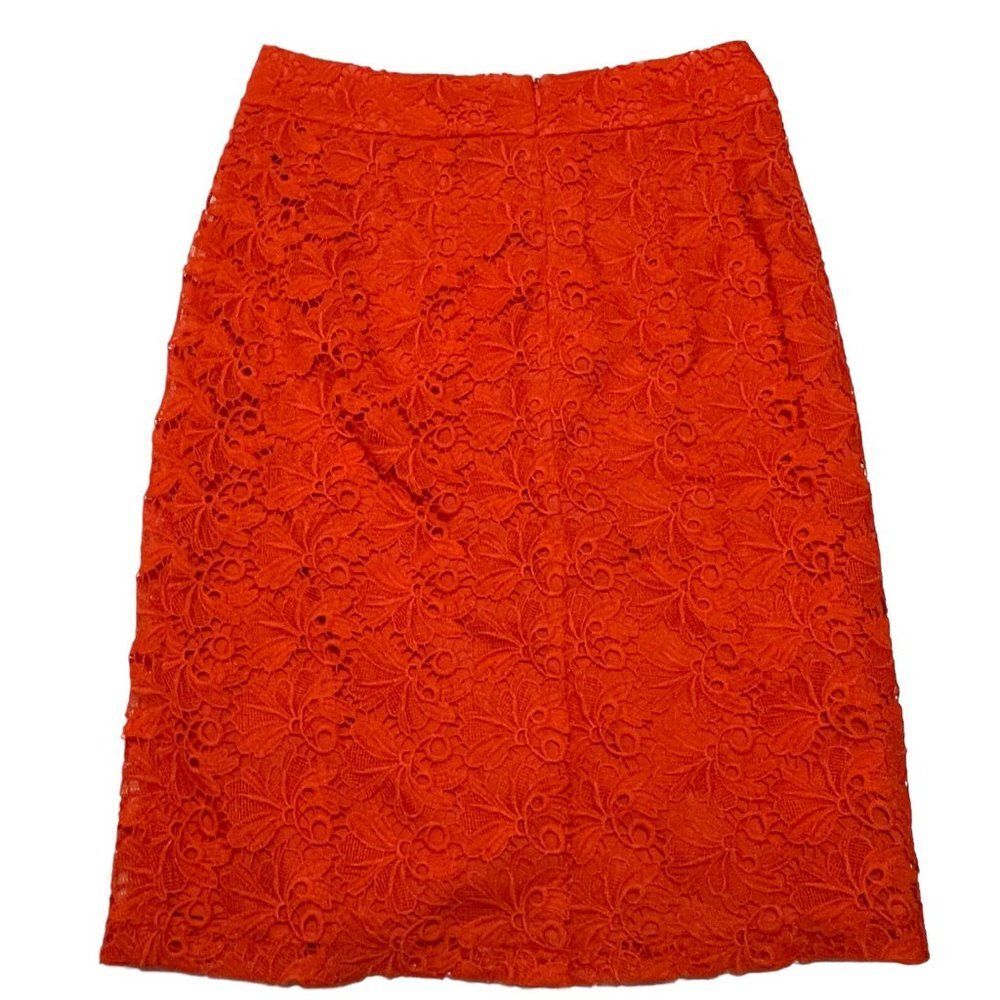 Ann Taylor Woman’s Sz 2 Straight pencil Skirt Lace Floral Lined Zip orange Red